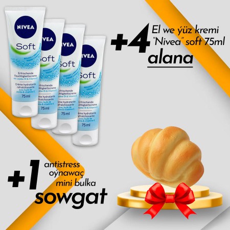 4-li krem "Nivea" soft + 1 Antistress "mini bulka"